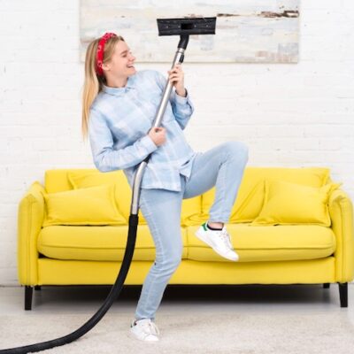 Appliance Commercial Script Sample. Image of a woman doing house chores with vacuum. This image is used to illustrate the article “Appliance Commercial Script Sample.” Freepik license: https://www.freepik.com/free-photo/woman-doing-house-chores-with-vacuum_6446897.htm