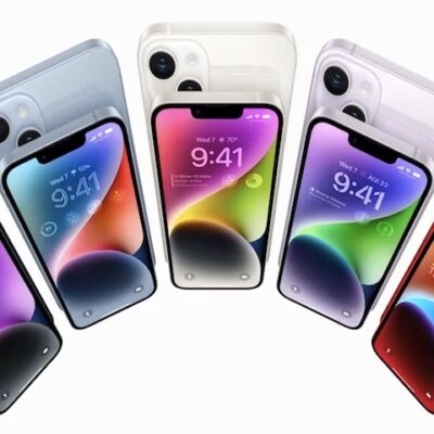 iPhone Commercial Voice Over. Image of iPhone in 5 different colours. This image is used to illustrate the article “Voice Over in iPhone Commercials.” Image credit: Apple